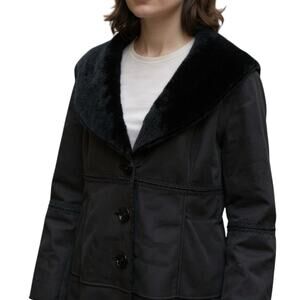 Y2K Faux Suede Faux Fur Collar Black Jacket - Women's Size XL